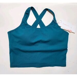 Yvette Sports Bra Padded Crop Tank Crossback Womens *L-XL Green Blue Ribbed NEW